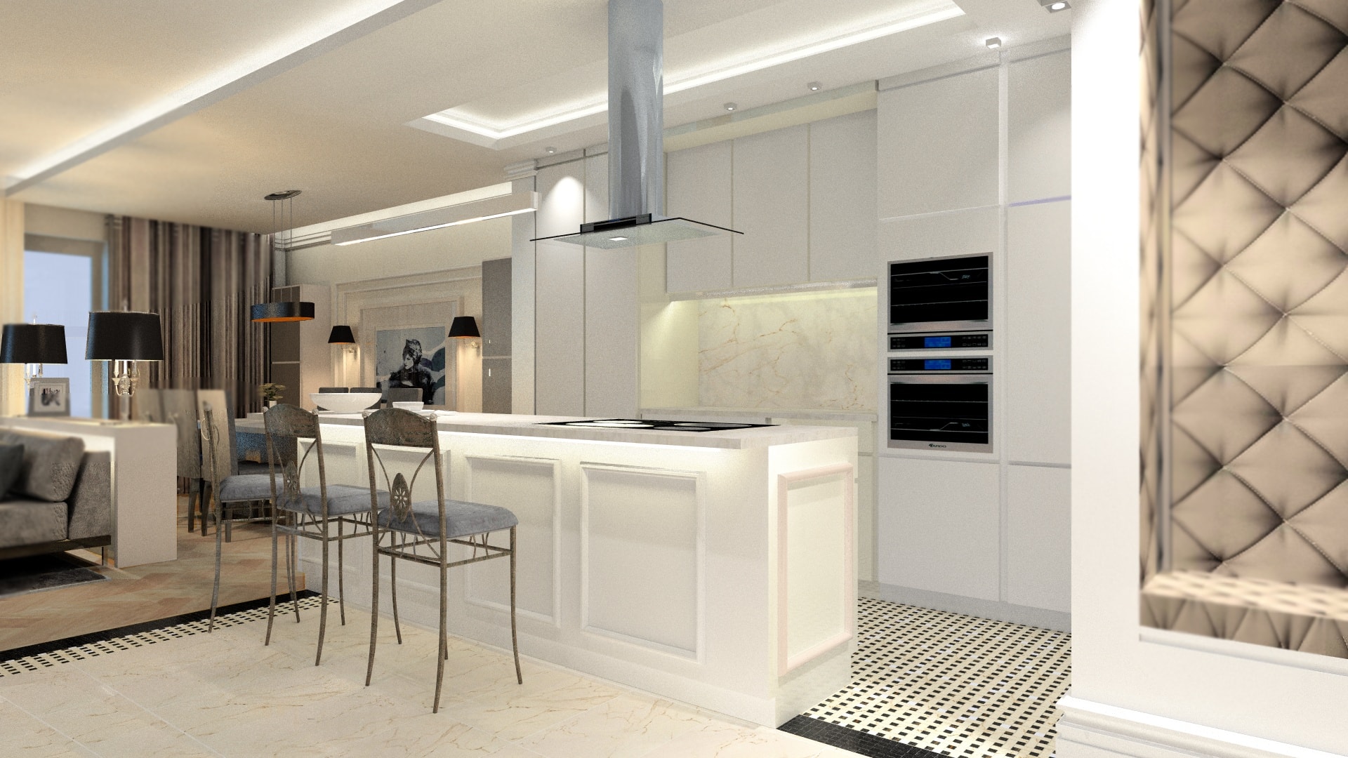Wnętrze kuchni w apartamencie w Wilanowie